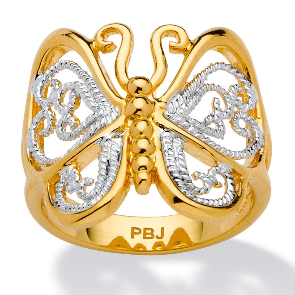 SETA Butterfly Filigree 18k Gold-Plated and Silver Toned Ring. Size 6.